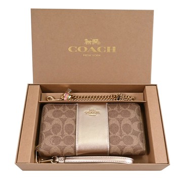 COACH CX178 經典印花可替換手提ㄇ字拉鍊長夾禮盒組.駝/金