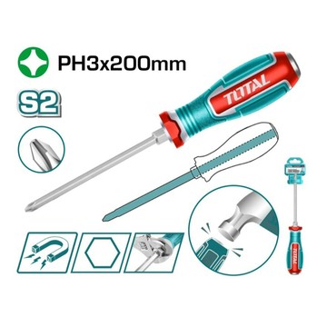 『油工廠』TOTAL 雙色 膠柄 螺絲起子 PH3*200mm 手工具 防滑 強磁吸 敲擊十字起 十字
