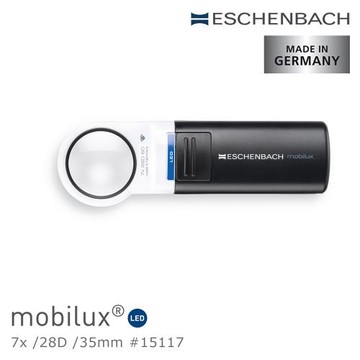 【德國 Eschenbach 宜視寶】mobilux LED 7x/28D/35mm 德國製LED手持型非球面高倍單眼放大鏡 15117 (公司貨)