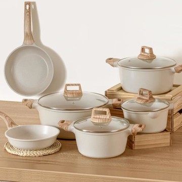 麥飯石鍋具套裝不粘鍋煎鍋奶鍋湯鍋煎炒鍋平底鍋電磁爐燃氣灶通用