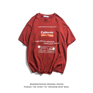 悟空有貨美式復古印花短袖T恤潮牌日系寬松情侶休閑半袖體恤男女