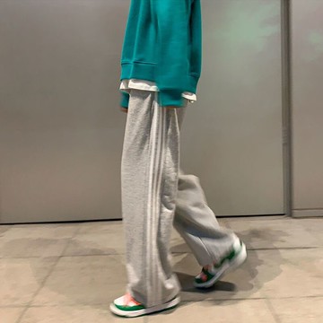 直筒褲女學生韓版寬松側條紋百搭運動褲夏季新款顯瘦休閑闊腿褲子