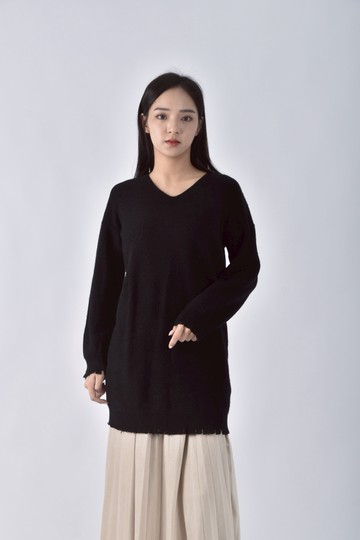 (M) v領黑色毛衣