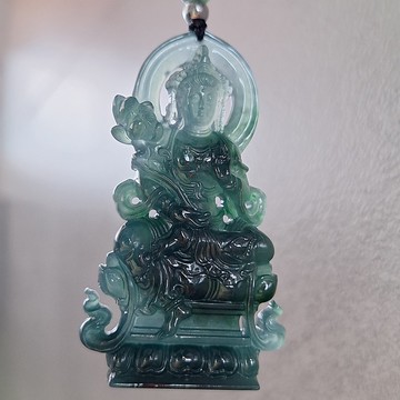 冰種翡翠度母吊墜 | 天然瓜地馬拉翡翠 | 玉墜吊咀