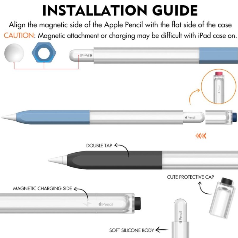 AHAStyle Apple Pencil第2世代専用シリコン製 保護カバー ペアリング、充電対応 ツートンカラー キャップクッション 橙