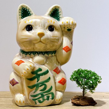 【晶杏千万】日本清水燒招財貓 | 花結晶杏 千万両  特大 左