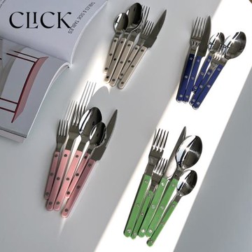click法式彩色柄304不銹鋼餐具套裝西餐叉勺牛排刀/甜品叉勺ins風