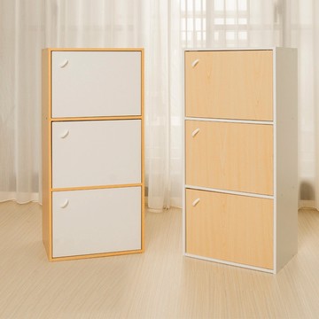 【H&R安室家】磁吸式木紋三門收納櫃/置物櫃 BCF32