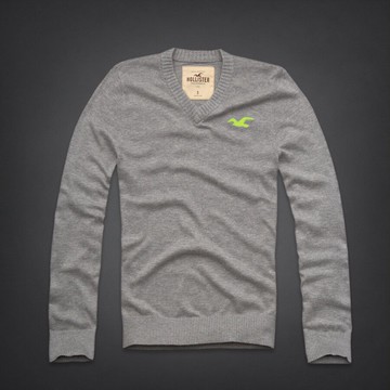 美國百分百【全新真品】Hollister Co. HCO 海鷗 V領 灰色 素面 毛衣 針織衫 線衫 L XL C407