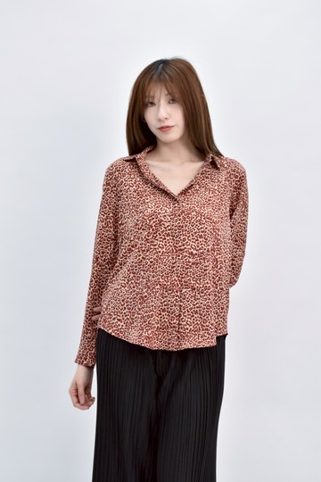 (L) h m豹紋長袖紅色襯衫上衣