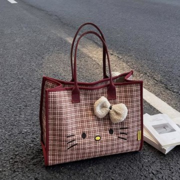 大容量通勤包包女休閑時尚格子包卡通可愛單肩包洋氣高顏值手提包