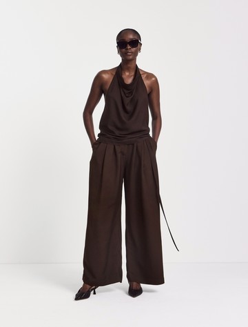 Evie Wide Leg Trouser in Bitter Chocolate - TENCEL Ninety Percent