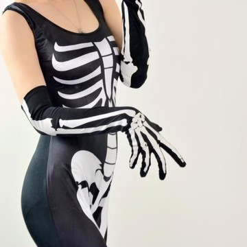 長款萬圣節骷髏手套鬼手套爪子舞會裝扮道具演出服骨頭哥特cos