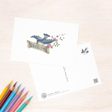 5張一組。如繪本般的。明信片「傳遞信件的藍鳥」PC-13