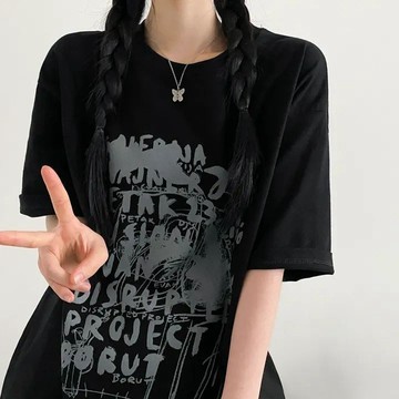 Vuja de 純棉 t恤 短袖上衣女 塗鴉印花 T恤 韓國上衣 oversize T恤 寬鬆上衣 ins風 潮流衣服