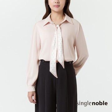 獨身貴族 素雅極致珍珠領巾長袖襯衫(2色)