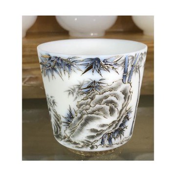 景德鎮陶瓷竹報平安茶杯釉上羊脂玉主人杯中式家用100ml新年禮物