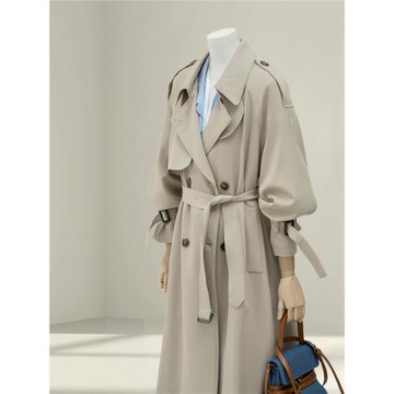 淺灰色風衣外套女中長款2025春秋季新款今年流行英倫風高級感大衣