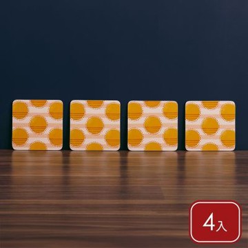 《Creative Tops》英國 木質杯墊4入(黃色波點10.5cm) | 軟木杯墊 茶杯墊