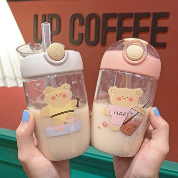 翻蓋吸管小水壺少女心水杯網美高顏值吸管杯韓版女學生可愛隨手杯便攜小巧塑膠杯