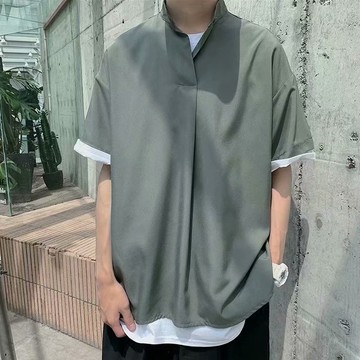 夏季薄款冰絲短袖襯衫男生休閒港風小眾設計感ins百搭潮流半袖上衣 短袖襯衫 男士襯衫 襯衫男（ZW501）【壹號站】