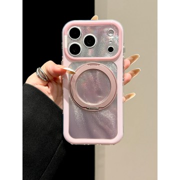 蘋果18Promax手機殼iphone17pm新款淺粉色暈染色星光閃粉360旋轉支架16精孔全包15簡約ins防摔保護套