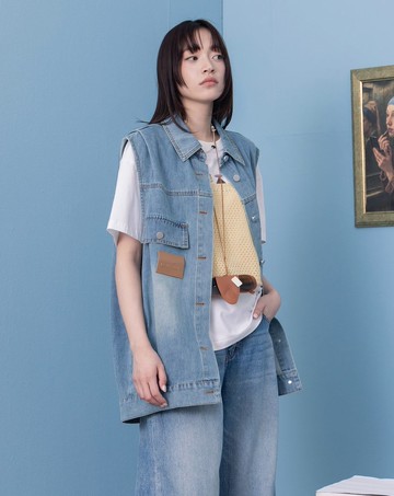 率性刷色立體打褶牛仔背心(兩色)