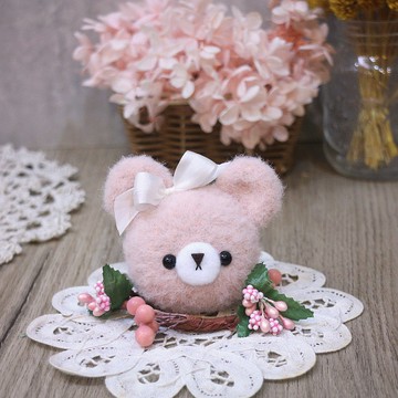 毛毛吊飾－熊－灰粉。鑰匙圈