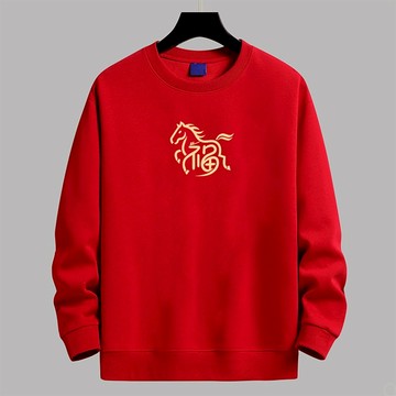 新年衣服店鋪熱賣！重磅大學t  圓領衛衣男 復古Oversize寬鬆男生衣服 大學t男 秋冬季長袖上衣 紅色衛衣
