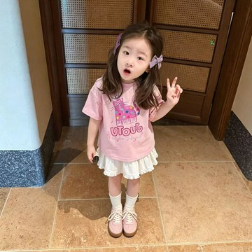 Mimo⭐兒童夏季童裝短袖T恤夏裝女童純棉女孩粉色半袖上衣t