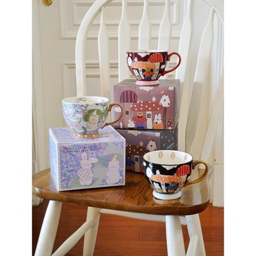 埃蘭迪爾情侶杯子高顏值馬克杯手繪釉下彩卡通水杯禮物早餐牛奶杯