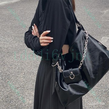 黑色大容量學生辣妹通懃風託特包母子包休閒百搭複古鏈條斜挎包
