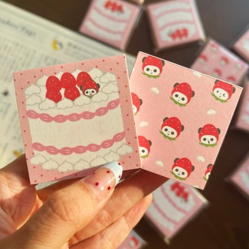 【草莓蛋糕/草莓熊貓頭】可愛拼貼手帳/mini打底便簽/手賬便簽本