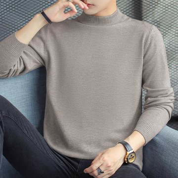 半高領毛衣男春秋款秋季針織衫毛線衣秋冬潮流純色中領打底衫毛衫