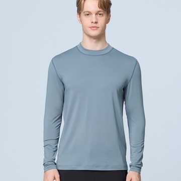 【WILDLAND荒野】男輕能量纖維親膚立領保暖衣灰藍色