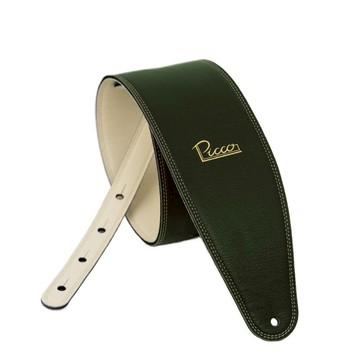 Picco 皮革手工背帶 吉他/貝斯通用 宇宙人方Q監製 台灣職人手作 4吋寬版 森林綠奶油 Forest Green