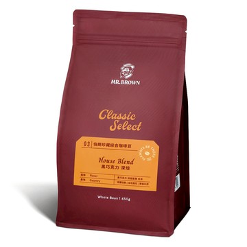 金車 MR.BROWN 伯朗咖啡 伯朗珍藏綜合咖啡豆 黑巧克力 深焙  450g  1個  全豆咖啡（未研磨）