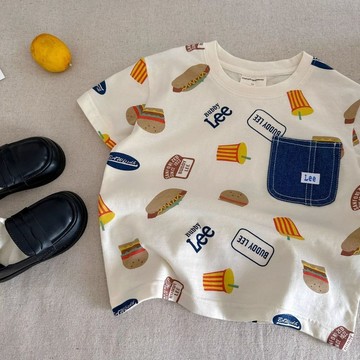 Healthy baby 純棉夏季新款卡通洋氣男女中小兒童寶寶可愛立體口袋短袖T恤上衣 男童大學T恤 男童短袖 男童T恤