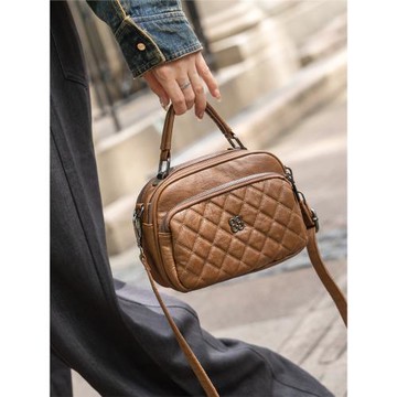 軟皮枕頭包2025新款中年媽媽包菱格手提包復古單肩包寬肩帶斜挎包