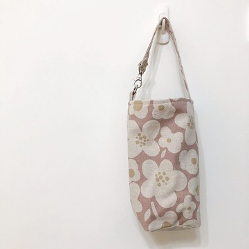 【雪花梨】乾燥玫瑰粉花 手工飲料提袋/ 散步小提袋/ 環保杯袋