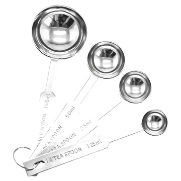 不鏽鋼量勺4件組，15.0ML/5.0ML/2.5ML/1.25ML，不易腐蝕，結實耐用  直徑4.4 x 13cm + 直徑3 x 11.9cm + 直徑2.6 x 11.5cm + 直徑2 x 11.2cm  1組