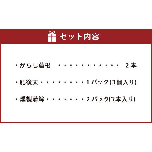 ふるさと納税 熊本県 水俣市 ふるさとセット からし蓮根×2本 肥後天×3個 燻製蒲鉾×4本