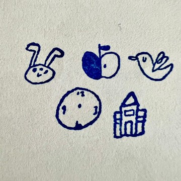 迷你迷你印章：兔子、蘋果、鳥、鐘、大樓