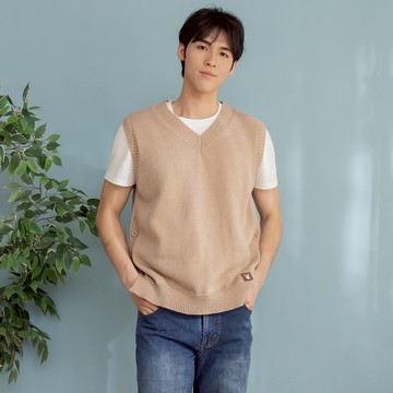 PLAYBOY - 基礎V領針織背心 - 卡其色/652-9032-03-4