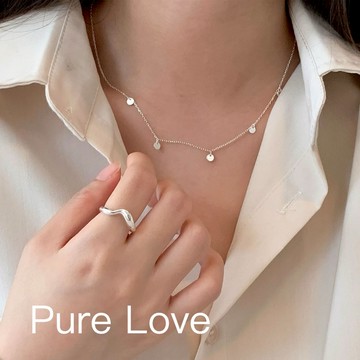 Pure Love樂芙 / 正韓 銀飾【S925純銀】N0980簡約通體純銀項鍊MINI圓片流蘇鎖骨鏈 短項鏈 /銀