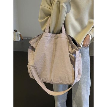 日系休閑純色帆布單肩包女大容量2026新款早八上班通勤百搭托特包