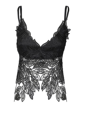 Alberta Ferretti Black Foliage Macramã Top