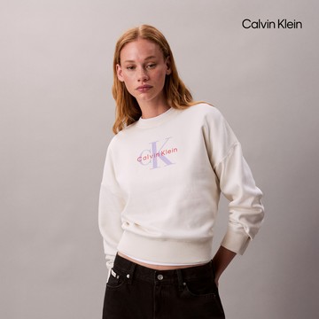 【Calvin Klein】 CK Monogram 標誌寬版長袖衛衣_裸色