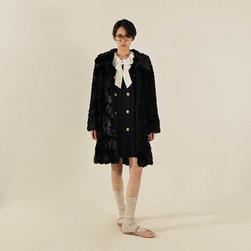 【NaSuBi Vintage】對色設計荷葉領毛料古著洋裝