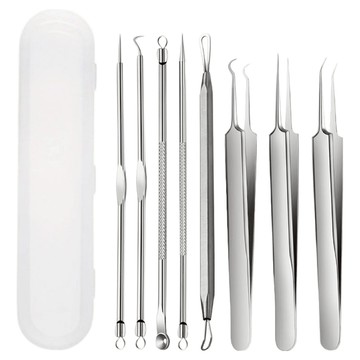 小麥購物 高精密不鏽鋼粉刺夾8件組 L339  1個  銀色